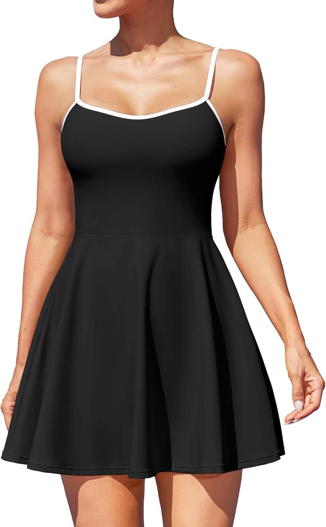 ATTRACO Women's Tennis Dress with Shorts Golf Workout Exercise Activewear (Medium, Black)