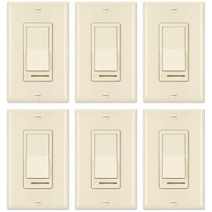 BESTTEN 6 Pack Dimmer Wall Light Switch, Compatible with Dimmable LED, CFL, Incandescent and Halogen Bulb, Single Pole or 3-Way Dimmer Switches, 120VAC, Decorator Wallplate Included, Almond