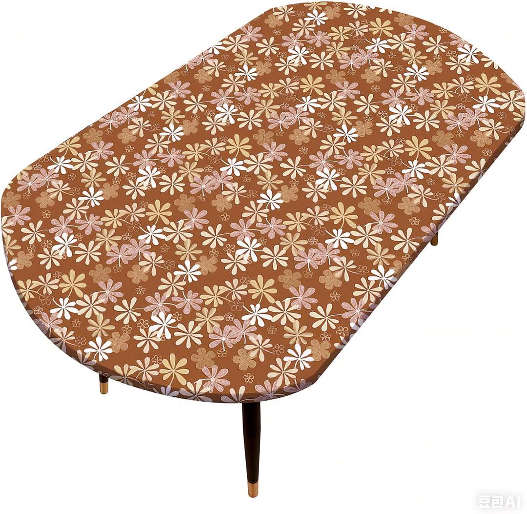 Pioggia Oval Vinyl Fitted Tablecloth with Flannel Backing Elastic Table Cloth Waterproof Oil-Proof Plastic Table Cover Best for Up to 68" x 48" (Flowers Pattern a)