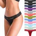 ANNYISON Women's Thongs, T Back Low Waist See Through Panties Cotton Seamless Lace Thongs for Women (Medium)