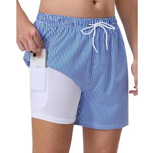 Roxdme Mens Swim Trunks with Compression Liner 5" Stretch Beach Shorts 2 in 1 Quick Dry with Zipper Pockets Board Shorts, Size XL