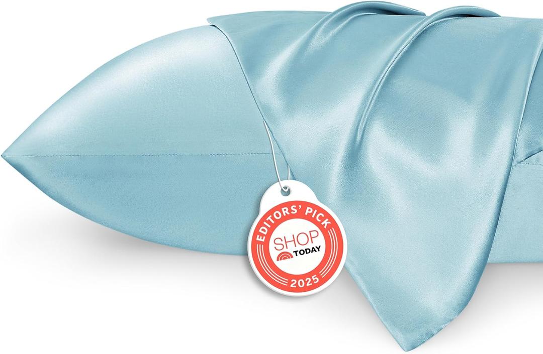 Bedsure Satin Pillowcases, Similar to Silk Pillow Cases Queen Size Set of 2, Pillow Case for Sleeping Women with Envelope Closure, Gifts for Women Men, Aqua, 20x30 Inches, 2pcs