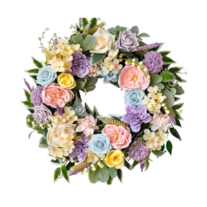 TEMPUS Spring Summer Wreath for Front Door 22 Inch Artificial Floral Wreath with Roses Peonies Hydrangeas Leaves for Door Wall Decoration Wedding Party Home Farmhouse Decoration