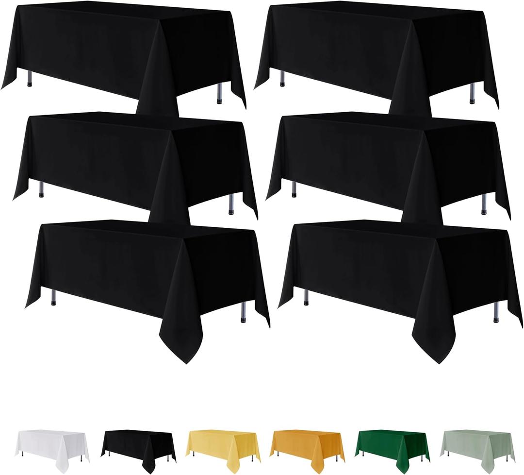 Fitable 6 Pack Black Rectangle Table Clothes - 90 x 132 Inch - Wrinkle and Stain Resistant Fabric Tablecloths, Washable Polyester Table Covers for Wedding, Party, Banquet, Formal Events