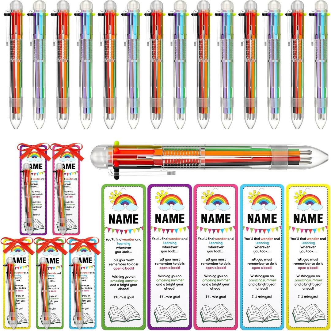 Sayglossy 25 Sets End of Year Student Gifts Bulk 6 in 1 Multicolor Ballpoint Pen Cards from Teacher 6 Colors Retractable Ballpoint Pens Bulk Graduation Last Day of School Gifts for Class from Teacher