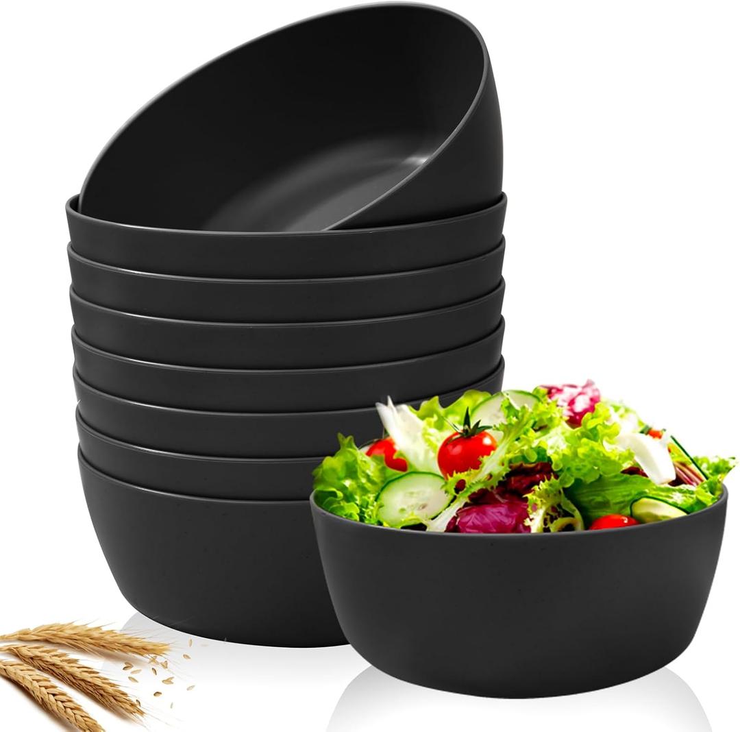 EI 8pcs Wheat Straw Bowls,28oz Reusable Cereal Bowls,Unbreakable Plastic Bowls,Premium Wheat Straw Bowls Set,Microwave and Dishwasher Safe Lightweight Fruit/Salad/Soup Bowls for Picnic,Halloween