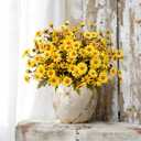 Real Looking Artificial Daisy Flowers for Outdoors, 5 Bundles Yellow Faux Flower Daisies UV Resistant Realistic Spring Summer Fake Flowers for Outside Planters Porch Decor