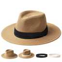 FURTALK Panama Hat Sun Hats for Women Men Wide Brim Fedora Straw Beach Hat UV UPF 80+.M