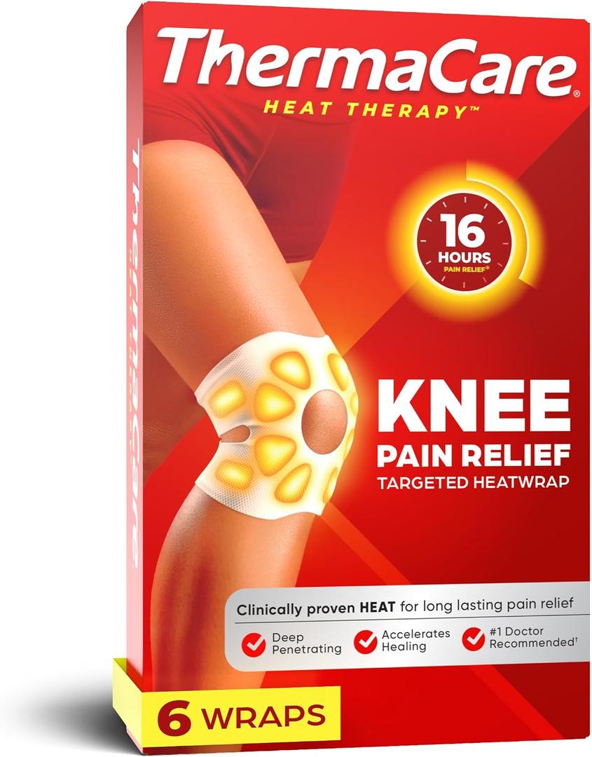 ThermaCare Knee Heat Wraps for Pain Relief, Heating Pads, 6 Count