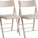 Folding Chairs with Cushion 2 Pack - Heavy Duty Steel Frame Foldable Dining Chairs, Waterproof Leather Indoor Outdoor Comfortable Folding Chairs for Home, Conference Rooms, Weddings, Events (Wood), 18.3"L x 1.37"W x 34.5"H