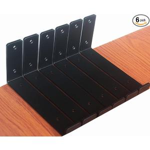 6 Pack  7.25" L x 4" H x 1.5" W J Lip Shelf Brackets Rustic Farmhouse Iron Wall Floating Shelf Bracket Metal Shelf Bracket Industrial Shelf Supports with Screws Black