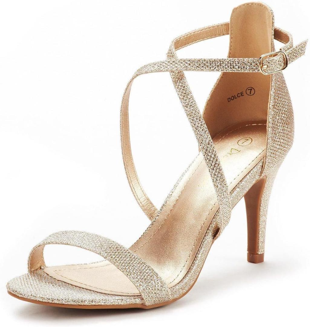 DREAM PAIRS Women's Dolce Fashion Stilettos Open Toe Pump Heel Sandals (8.5 Wide, Gold Glitter)