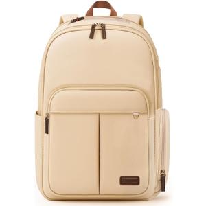 Taygeer 16 Inch Slim Laptop Backpack for Women, Mochila Para Mujer with D-ring for charms & Aroma Pads, Anti-Theft Waterproof Backpack with quick access Pocket for Work Office Business, Plain Beige