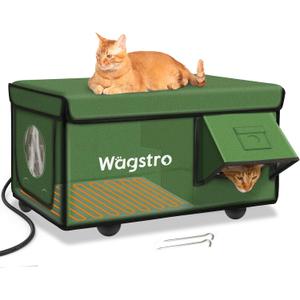 Heated Cat House for Outside, Waterproof Awning & Escape Door Heated Cat Houses for Indoor/Outdoor Cats in Winter, Elevated & Insulated Outdoor Cat Shelter for Feral Cat(Green, 25.2"x16.5"x12.2")