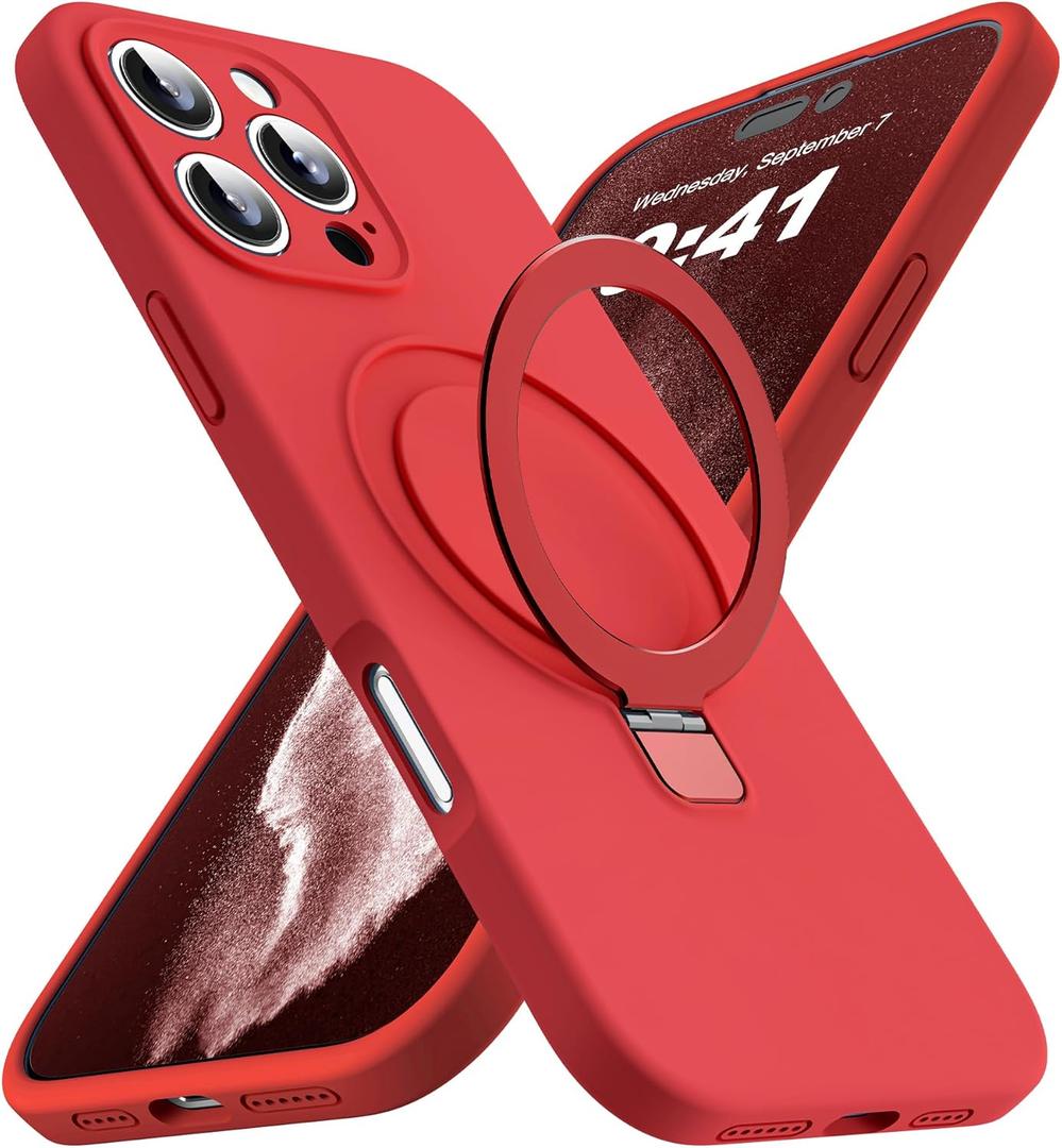 Designed for iPhone 16 Pro Max Case with Magnetic Invisible Stand Compatible with Mag-Safe Military Drop Tested Shockproof Silicone Phone Cases for Women Men 6.9'', Red 251009