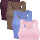 Boao 4 Pieces Basic Crop Tank Tops Sleeveless Racerback Crop Top for Women (Large, Leather Pink, Coffee, Serenity, Dark Red)