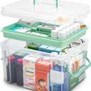 15QT Clear Medicine Organizer Storage Box with Handle & Tray - Thickened Plastic Empty First Aid Box, Multipurpose Medical Container with Lids/Labels, Medication Caddy for Home, Baby, Elderly, Dorm