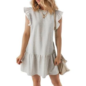 Acelitt Womens Casual Summer Crewneck Babydoll Flowy Tiered Mini Dress XL
