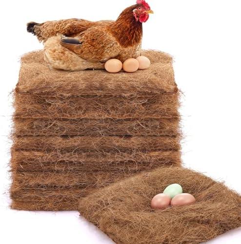 Yerliker 6 Pack Chicken Nest Box Pads Laying Hen Nesting Box Liners Nesting Pads Natural Coconut Fiber for Chicken Coop Bedding Fit Most Nest Boxes