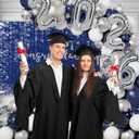MEHOFOND Class of 2026 Graduation Balloon Arch Kit 152PCS Blue Silver Congrats Grad Decorations with 2026 Number Balloons for High School College Graduation Party Supplies