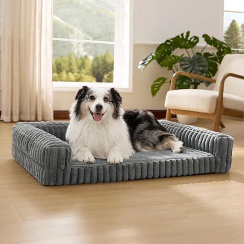 Bedsure ComfyFleece™ Orthopedic Dog Beds for Extra Large Dogs, Waterproof Memory Foam XL Pet Bed with Sides, Non-Slip and Egg-Crate Foam Big Dog Couch Sofa with Washable Corduroy Cover, Grey