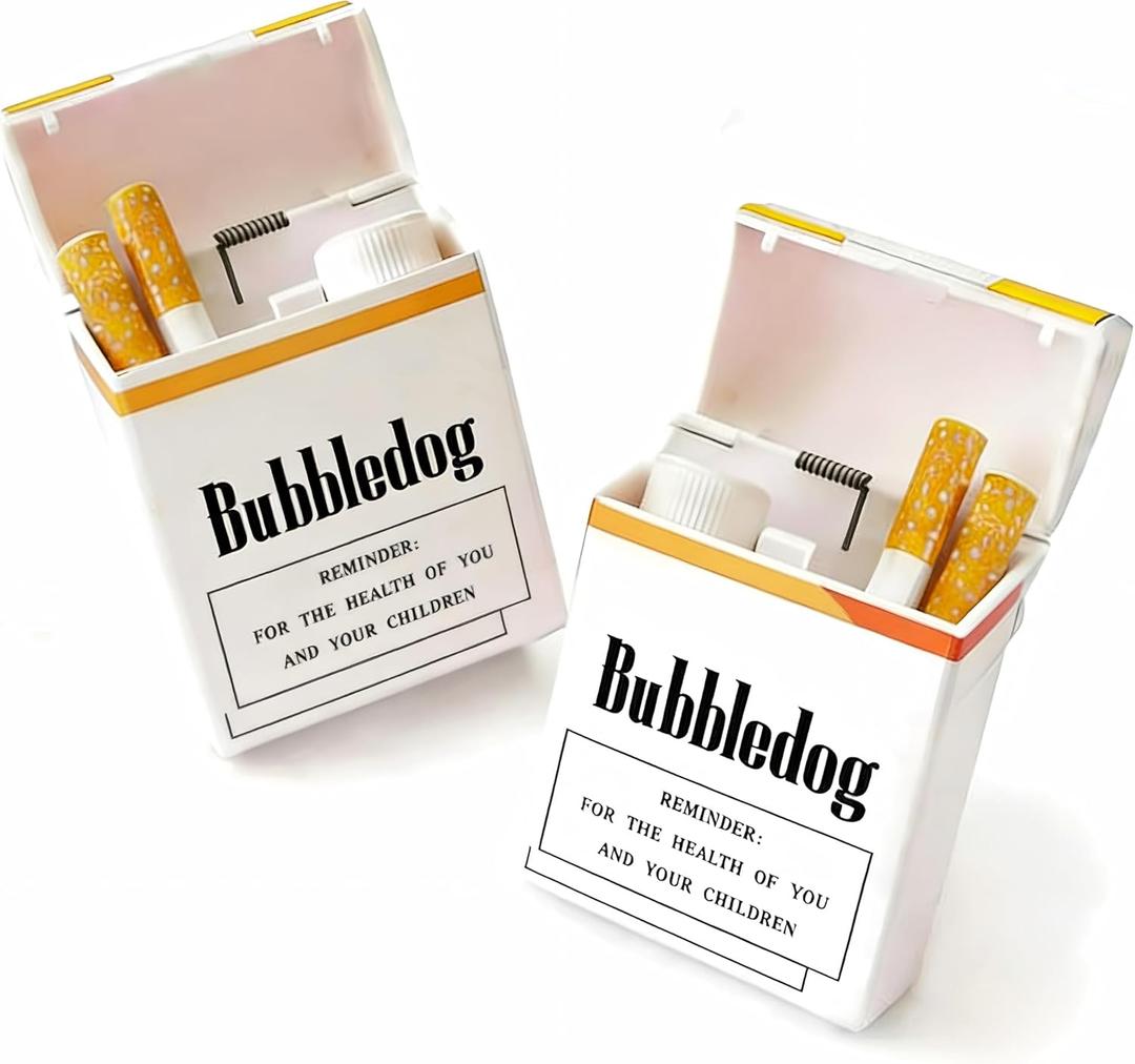 Bubble Blower Cigarette Pack  Realistic Fake Cigarette Set with 2 Wands and Refillable Bottle Perfect Relaxation Gift for Men Women Holiday Parties 3-5 Days