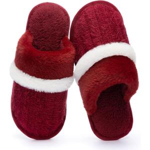 Cozy Slippers for Women Indoor and Outdoor Fuzzy House Shoes with Memory Foam Anti-Skid Sole Gifts for Women Mom Ladies (9-10 Women/7-8 Men, Wine Red)