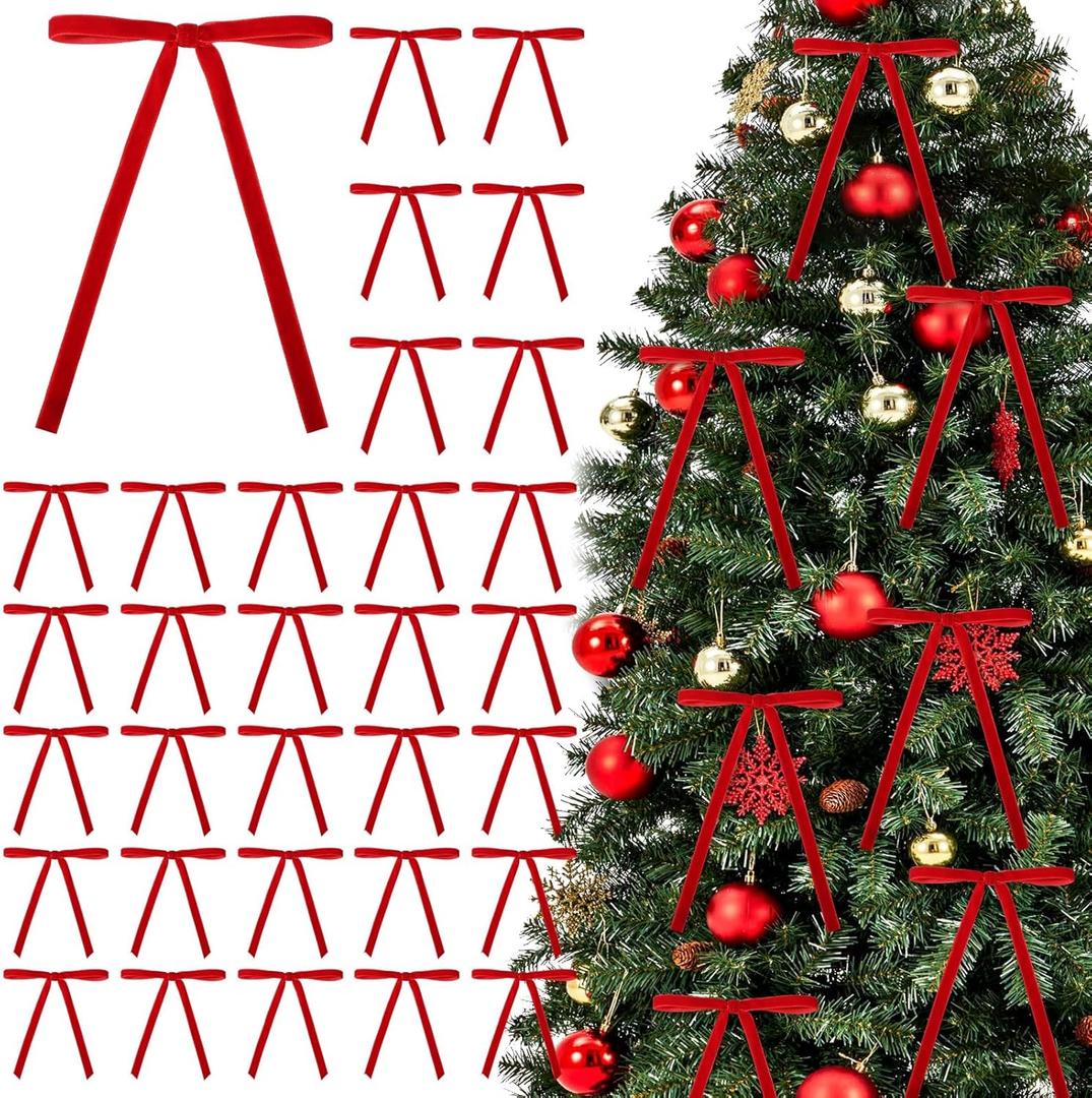 36PCS Red Bows for Christmas Tree 5 x 7 Inch Rustic Velvet Christmas Bows Vintage Ribbon Premade Bow for Wreaths, Gift Wrapping Home Indoor Outdoor Holiday Party Decor