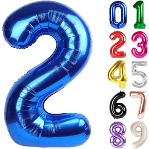 2 Balloon - Metallic Blue Birthday Number Balloons, 40 Inch Large Foil Balloons for Men Women Boys Girls Metallic Blue Themed Birthday Decorations