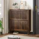 Shoe Cabinet, Shoe Storage Cabinet with Louvered 2 Flip Drawers, Narrow Shoe Cabinet Storage for Entryway, Freestanding Shoe Organizer Cabinet with Golden Handles, Slim Shoe Rack Cabinet (Walnut) (Width - 31.5 inches)