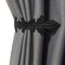 Curtain Holdbacks Vintage Leaf Design Curtain Drapery Tie Back - 2PCS (Black)
