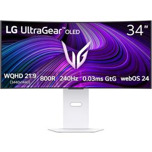 LG 34GX90SA-W 34-inch Ultragear WQHD (3440 x 1440) OLED Curved Gaming Monitor 240Hz, 1ms, NVIDIA G-Sync Compatible, AMD FreeSync Premium, VESA DisplayHDR True Black 400, webOS, USB Type-C, White