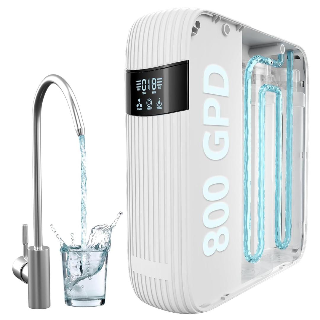 CripsTaste Tankless Reverse Osmosis System 800GPD High Flow Rate NSF 58&42 Certified & SGS Tested Under Sink Water Filtration System 2.5:1 Pure to Drain RO Water Filter System Under Sink