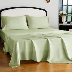 Queen Size Tencel Lyocell Cooling Sheets, Silky Soft Sheet Set with 16 Inch Deep Pocket, Breathable Eucalyptus Bedding for Hot Sleepers, Sage Green