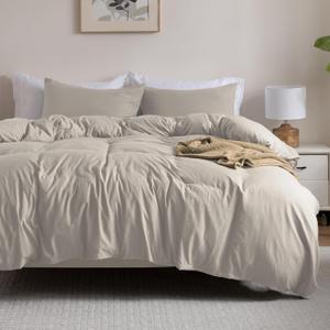 Washed Linen Color Duvet Cover Set Queen Size, 3 Piece Prewashed Microfiber Cotton-Like Bedding Set, Duvet Cover 90x90 with Button Closure, 2 Pillow Shams for All Seasons, Comforter Not Included