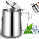 67 oz 304 Stainless Steel Pitcher with Lid, 2 L Large Mouth Graduated Beakers, Large Metal Measuring Cup with Handle, Milk Frothing Jug for Latte Art, Espresso Machines, Iced Tea