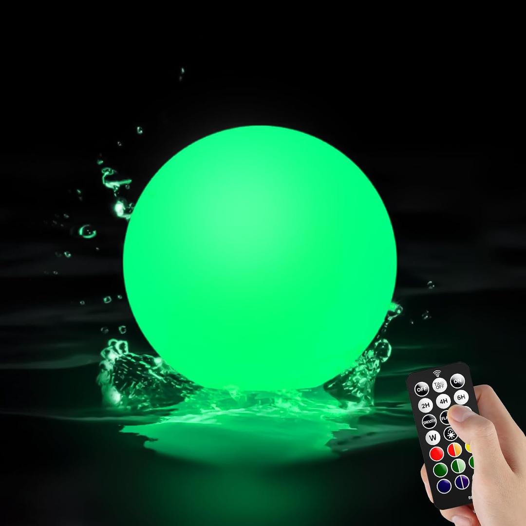 LOFTEK LED Pool Lights that Float - 8-inch Globe Lamp Rechargeable - 16 RGB Lamp with Handle & Remote, Waterproof Lamps for Outdoor Yard Decor, Smart Orb Light for Bedroom, 1-Unit
