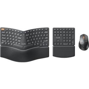 ProtoArc Ergonomic Keyboard Mouse, EKM04 2.4GHz Wireless Ergo Keyboard Mouse Combo, Separate Numeric Keypad, Split Design, Wrist Rest, Rechargeable, for Windows, Desktop, PC, Laptop (Black)