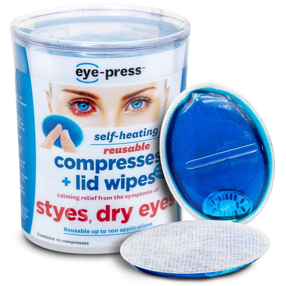 Self Heating Eye Compress and Lid Wipes, Stye Management, 10 reusable pads