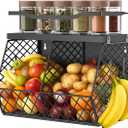 3-in-1 Magnetic Fruit & Vegetable Basket with Spice Rack Shelf for Fridge - Wall Mount Countertop Kitchen Wire Storage Organizer for Produce Potato Onion, Kitchen Essentials and Decor, Black