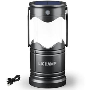 Lichamp 1-Pack Solar Camping Lantern, USB Rechargeable LED Lanterns Battery Powered Pop Up Flashlight Lamps with Three Modes Power for Power Outages Hurricane Supplies Emergency Indoor & Outdoor