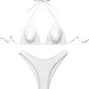 GORGLITTER Women's High Waisted Thong Bikini Set Halter Triangle Tie Back Swimsuit Bathing Suit (White, M)