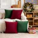 FEVERQIYI 18x18 Velvet Pillow Covers Set of 4 Christmas Green Decorative Square Throw Pillowcase Soft Solid Cushion Covers for Bedroom Living Room Outdoor Indoor Decoration