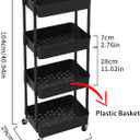 Sywhitta 4-Tier Plastic Rolling Utility Cart with Handle, Multi-Functional Storage Trolley for Office, Living Room, Kitchen, Movable Storage Organizer with Wheels, Black