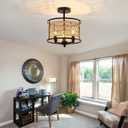 3 Light Rattan Ceiling Light Fixture 11inch Boho Semi Flush Mount Ceiling Light Black Hand-Woven Cage Wicker Chandelier for Farmhouse Bedroom Hallway Entryway Kitchen