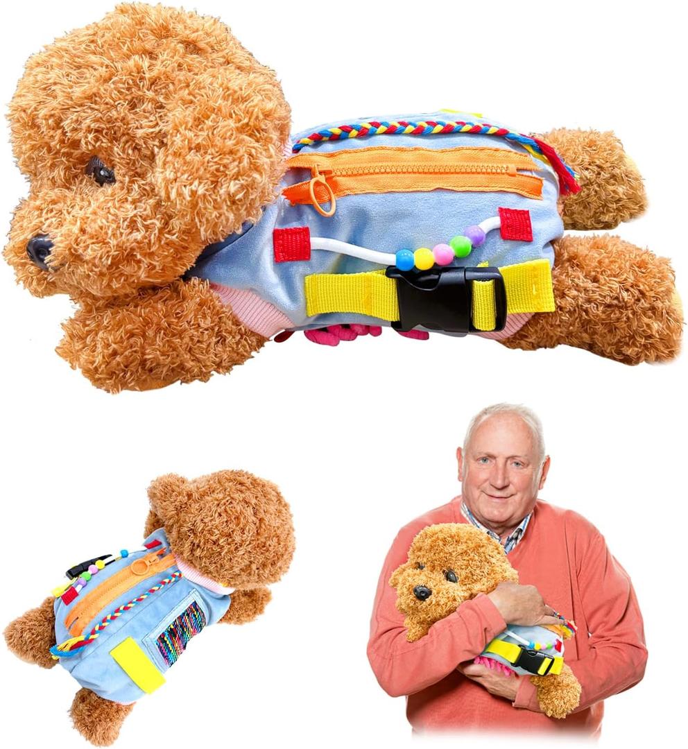 Fidget Sensory Dog Blanket for Elderly | Premium Dementia Activities for Seniors Items | Engaging Sensory Items (pup) for Adults | Gift and Activities for Seniors with Alzheimer