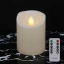 3" x 4" Single Flickering Flameless Candles with Remote and Timers, Waterproof Outdoor Indoor Battery Operated LED Pillar Candles for Home/Wedding Decor, Ivory Plastic, Won't Melt