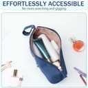 Travel Makeup Bag Double Layer Cosmetic Pouch with Brush Organizer, Large Opening Design, Essential for Business Trips(Navy blue)