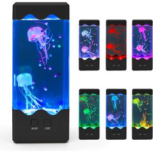Jellyfish Lamp, LED Jelly Fish Aquarium Tank Night Light 7 Color Changing Mood Lamp for Home Office Decor, Birthday Christmas Gifts for Kids Women Men SquareBlack (3.5"D x 3.5"W x 8.3"H)