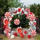 Christmas Balloon Garland Arch Kit Red White Sliver Balloon Column Stand Set with Candy Cane Gift Box Aluminum Foil Balloon For Xmas Winter Holiday Birthday Baby Shower Party Decorations